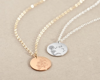 Geburts-Blumen-Halskette Gold Disc-Anhänger-Geschenk für sie Geburts-Monat Blumen-Schmuck-Charme-Halskette Brautjungfer Geschenk Blumenhalskette Geburtstags-Geschenk