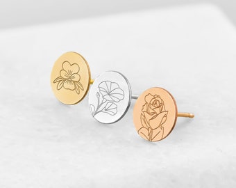 Birth Flower Earring, Birth Month Flower Earring, Silver Flower Earring, Gold Birth Flower Earring, Birth Month Earring, Bridesmaid Gift