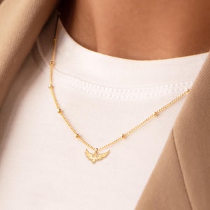 Phoenix Necklace Beady Chain Gold Bird Necklace Firebird Pendant Phoenix Rising Charm Gift for Her Birthday Animal Necklace Phoenix Jewelry