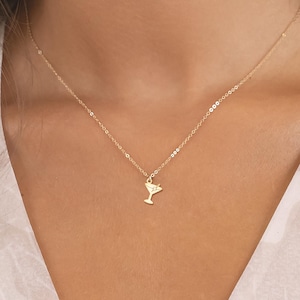 Martini Charm Necklace available in Gold Filled, Rose Gold Filled, Sterling Silver, or 14K Solid Gold, Cute Drink Necklace