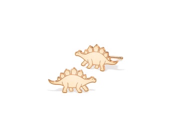 3D Stegosaurus Dinosaur Drop Earrings - Gold Or Silver - Retro Chic