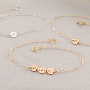 6 mm Initial Disc bracelet, Gold Filled, Rose Gold Filled, Silver, Personalized Bracelet, Initial Disc, Mother&#39;s Bracelet, Valentines Day