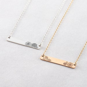 Bar Necklace Flower Necklace Personalized Jewelry Birth Flower Jewelry Engraved Necklace Gift for Her Birthday Gift for Mom