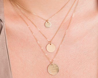 Letter Necklace, Initial Disc Necklace/Rose gold filled/Sterling Silver Disc,Initial Charm,Gold Disc Pendant,Christmas Gift