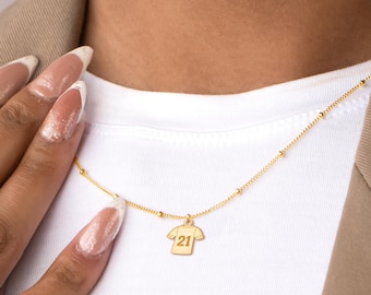 Sports Jersey Charm on a Beady Chain available in 14k Gold Filled, Sterling Silver, or 14k Solid Gold, Sports Team Jewelry