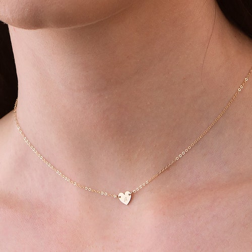 Mini Heart Necklace Dainty Gold Heart Necklace Love Etsy