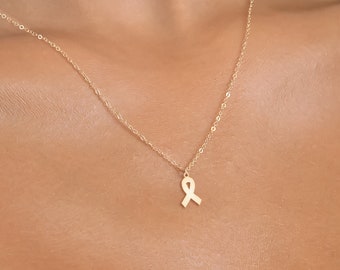 Kanker lint ketting Kanker overlevende cadeau Borstkanker bewustzijn cadeau voor haar Cancer Fighter Warrior aanmoediging hanger