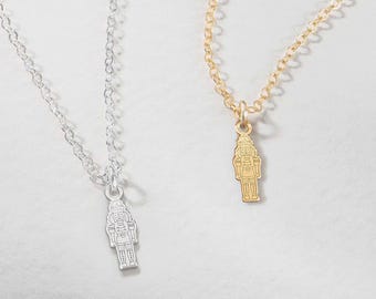 Dancing Nutcracker Pendant Necklace: Sterling Silver, Gold Filled, 14K Solid Gold Festive Holiday Charm Jewelry