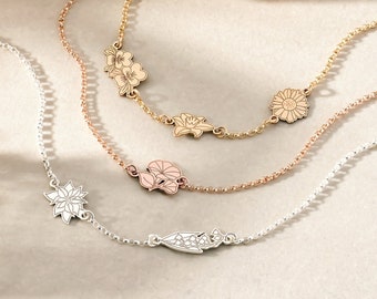 Birth Flower Bracelet, Gold Birth Flower Bracelet, Silver Birth Flower Bracelet, Floral Jewelry, Birth Month Bracelet, Bridesmaid Gift