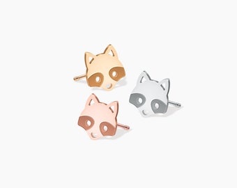 Brincos de guaxinim disponíveis em ouro 14k, prata esterlina, ouro rosa 14k ou brincos de ouro maciço 14k, brincos de animais fofos