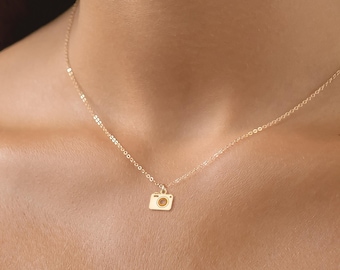 Gold Camera Necklace Tiny Pendant Fun Jewelry Vintage Camera Charm Photography Necklace Photographer Gift Travel Gift Hobbyist Jewelry
