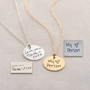 Custom Handwriting Necklace, Engrave your Handwriting, Dainty Engraved Necklace, Memorial Gift for Her, Handmade Jewelry