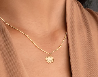 Elephant Charm Beady Chain Necklace Personalized Jewelry Dainty Necklace Lucky Elephant Pendant Animal Necklace Elephant Jewelry