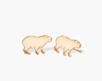 Pendientes de capibara, delicados pendientes dorados, joyas para amantes de la vida salvaje, pendientes de naturaleza hechos a mano, regalo sencillo de capibara para ella, pendientes para amantes de los animales
