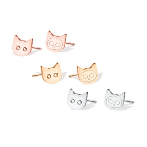 Schrödinger's Cat Earrings, Dainty Fun Cat Earrings, Gold Earrings, Handmade Jewelry, Simple Gold Earring, Silver Cat Earrings