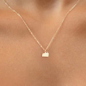 Puede incluir: Un collar de cadena dorada con un pequeño dije de pastel de capas.