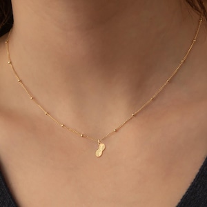 Peanut Necklace Gold Peanut Charm Jewelry Gift for Mom Beady Chain Necklace Little Peanut Necklace New Baby Jewelry Birthday Gift