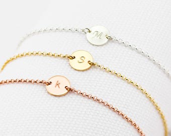 Single Initial Bracelet, Gold, Rose Gold Filled, Silver, Personalized Bracelet, Initial Disc, Mother's Bracelet, Valentines Day