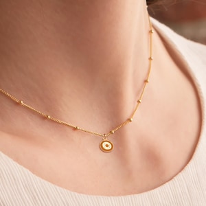 Gold Evil Eye Necklace Protection Pendant Good Luck Charm Turkish Evil Eye Jewelry Gift for Her Evil Eye Necklace Good Luck Necklace