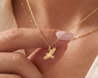 Soaring Bird Charm Necklace: Sterling Silver, Gold Filled, 14K Solid Gold, Handmade Bird, Animal Jewelry Gift