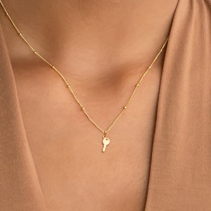 Heart Key Necklace Beady Chain Key Jewelry Gift for Her Silver Key Necklace Key Charm Gold Key Pendant Key to My Heart Gift for Girlfriend