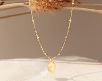 Blooming Dandelion Charm Necklace Beady Chain: Sterling Silver, Gold Filled, 14K Solid Gold Handmade Floral Jewelry Gift
