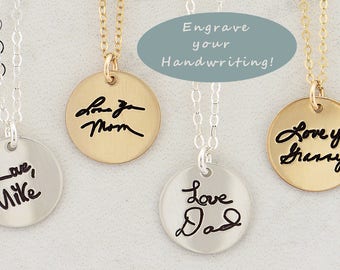 Personalized Disc, Handwritten Necklace - YOUR HANDWRITING - or Image, Sterling Silver, Gold or Rose Gold, Jewelry For Her