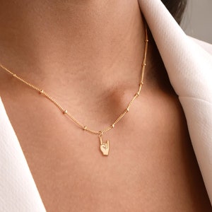 Rock On Hands Beady Chain Necklace Birthday Gift for Her Hand Charm Music Charm Rock On Necklace Rock n Roll Necklace