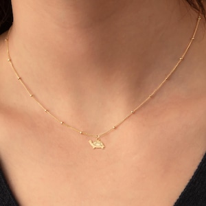 Sea Turtle Necklace Gold Turtle Pendant Beach Necklace Gift for Her Turtle Charm Beady Chain Necklace Birthday Gift Minimalist Jewelry