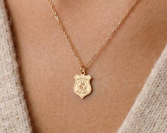 Police Badge Charm Necklace: Sterling Silver, Gold Filled, 14K Solid Gold Handmade Law Enforcement Jewelry Gift