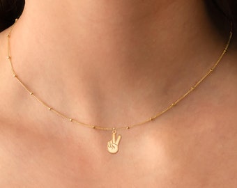 Collar con el símbolo de la paz, regalo de joyería para ella, colgante de cadena con cuentas, dije de símbolo de la paz, collar de mano, joyería con el símbolo de la paz, regalo de cumpleaños, colgante de la paz