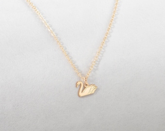 Swan Charm Necklace, Gold Swan Bird Necklace, Bird Charm Necklace, 14k Gold Fill, Sterling Silver, Rose Gold, Swan Gift, Handmade Jewelry