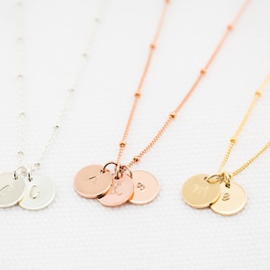 Initial Disc Necklace with Satellite Chain Gold Initial necklace, Circle Disc Necklace, Family Necklace,Grandma Jewelry, Mother&#39;s Necklace,