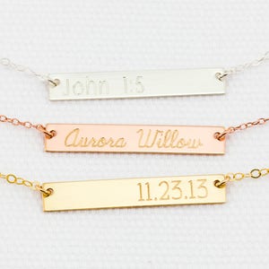 Engravable Gold, Silver or Rose Gold Bar Necklace, Engraved Bar Necklace, Personalized Bar Necklace, Valentines Day image 1