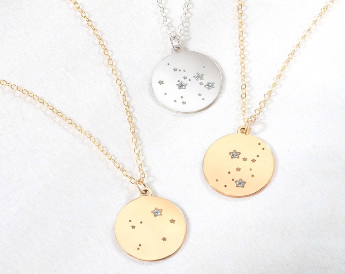 Zodiac Gem Necklace, Zodiac Sign Disc, Birth month Disc, Astrology Zodiac necklace, libra, virgo, scorpio, sagittarius, capricorn, pisces