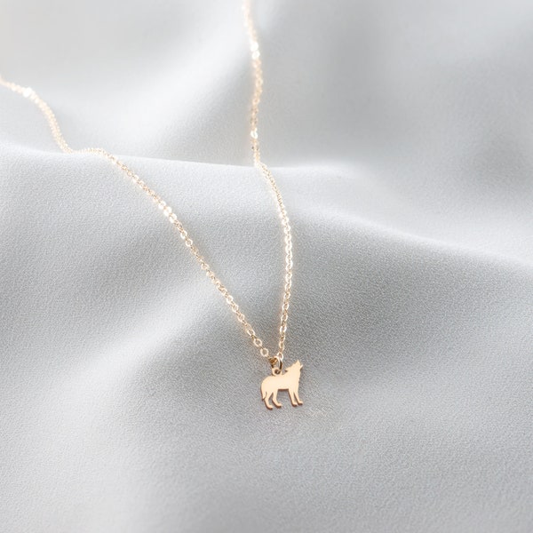 Wolf Necklace, Dainty Wolf Necklace, Mother's Day Necklace, Wolf Charm, Animal Jewelry Gift, Cute Jewelry, 14k Gold filled, Sterling Silver