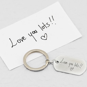 Handwriting Engraved Keychain - YOUR HANDWRITING - or Image, Gift For Him and Her, Father&#39;s Day Gift!
