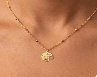 Football Helmet Charm Necklace, Flat Face Mask Cutout, Sterling Silver, 14K Gold Filled, 10K or 14K Solid Gold, Ball Chain