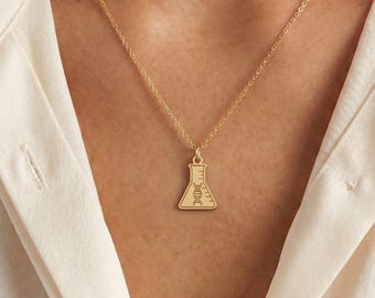 DNA Flask Charm Necklace: Sterling Silver, Gold Filled, 14K Solid Gold, Handmade Science Jewelry Gift