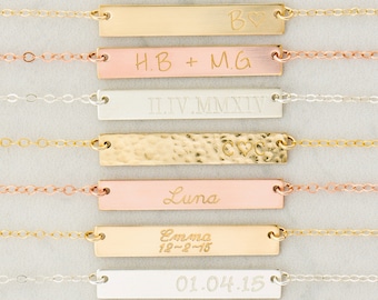 Gold, Rose Gold or Silver Bar Necklace, Custom Gold Bar, Engraved Necklace, Customized Name Bar Necklace, Personalized Gold Bar Necklace