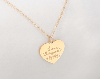 Handwritten Heart Necklace, Personalized Disc - YOUR HANDWRITING or IMAGE, Sterling Silver, Gold or Rose Gold, Jewelry For Her, Personalize