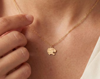 Leopard Head Charm Necklace: Sterling Silver, Gold Filled, 14K Solid Gold Animal Charm Jewelry Gift