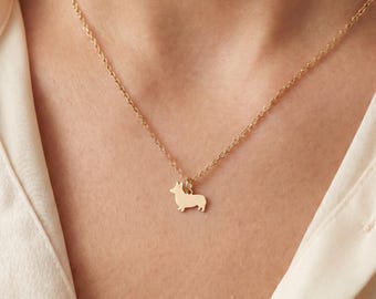 Corgi Silhouette Charm Necklace: Sterling Silver, Gold Filled, Rose Gold, Handmade Animal Charm Jewelry Gift