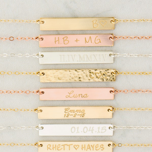 Gold, Rose Gold or Silver Bar Necklace, Custom Gold Bar, Engraved Necklace, Customized Name Bar Necklace, Personalized Gold Bar Necklace