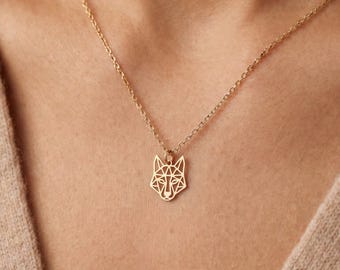 Geometric Fox Charm Necklace: Sterling Silver, Gold Filled, Rose Gold, Handmade Geometric Animal Charm Jewelry Gift