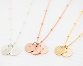 Initial Disc Necklace with Satellite Chain Gold Initial necklace, Circle Disc Necklace, Family Necklace,Grandma Jewelry, Mother 39 s Necklace,