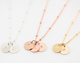 Initial Disc Necklace with Satellite Chain Gold Initial necklace, Circle Disc Necklace, Family Necklace,Grandma Jewelry, Mother&#39;s Necklace,