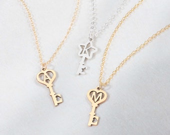Key Necklace Personalized Gift for Her Initial Jewelry Key Pendant Gold Key Necklace Custom Necklace Key to My Heart Charm Necklace