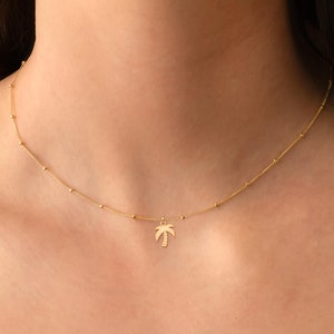 Palm Tree Pendant on a Beady Chain Necklace, available in 14k Gold Filled, Sterling Silver, or 14k Solid Gold, Palm Tree Jewelry