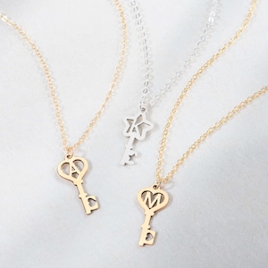 Key Necklace Personalized Gift for Her Initial Jewelry Key Pendant Gold Key Necklace Custom Necklace Key to My Heart Charm Necklace